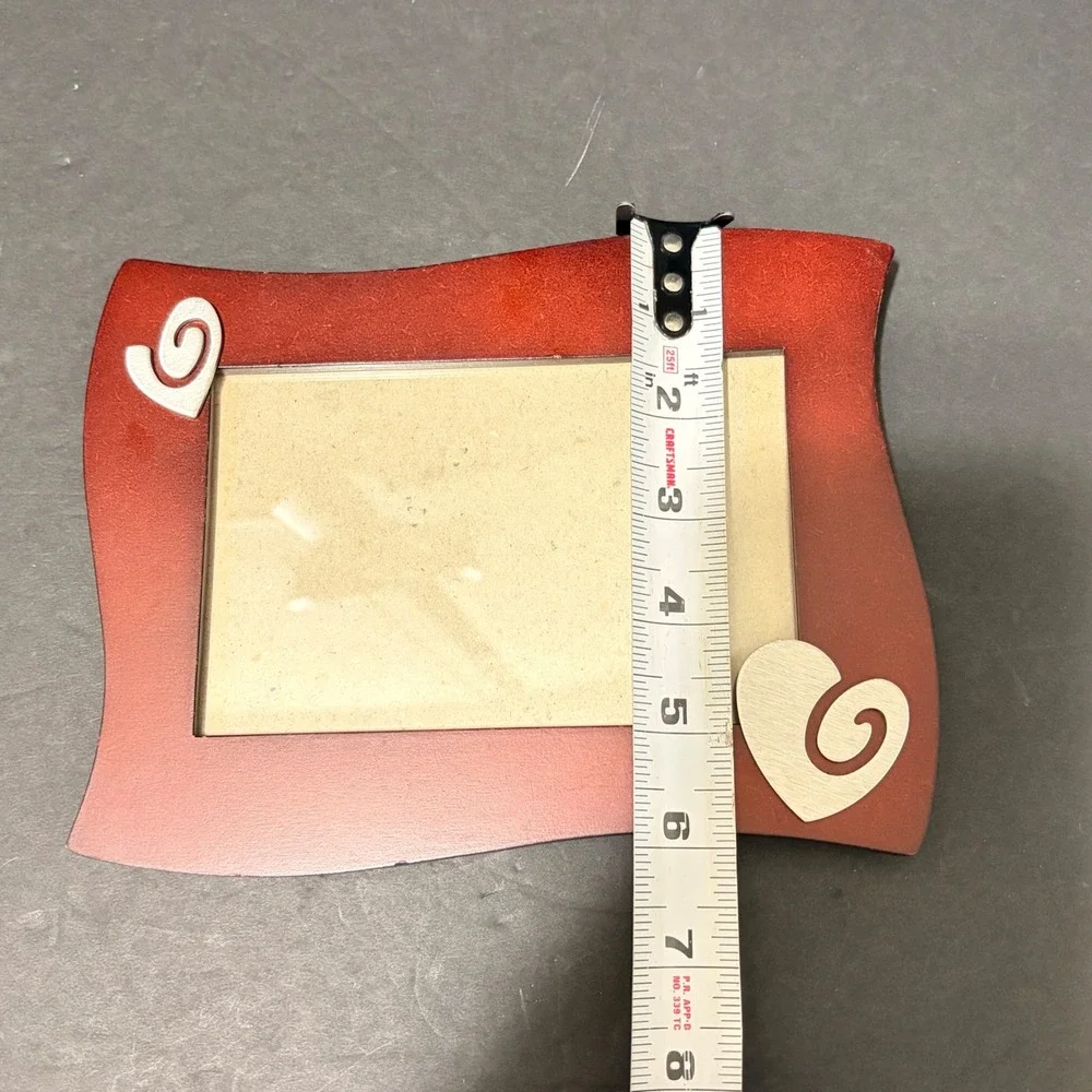 Elsa L Inc Burnt Orange Wavy Wood Picture Frame with Silver Spiral Hearts 4x6